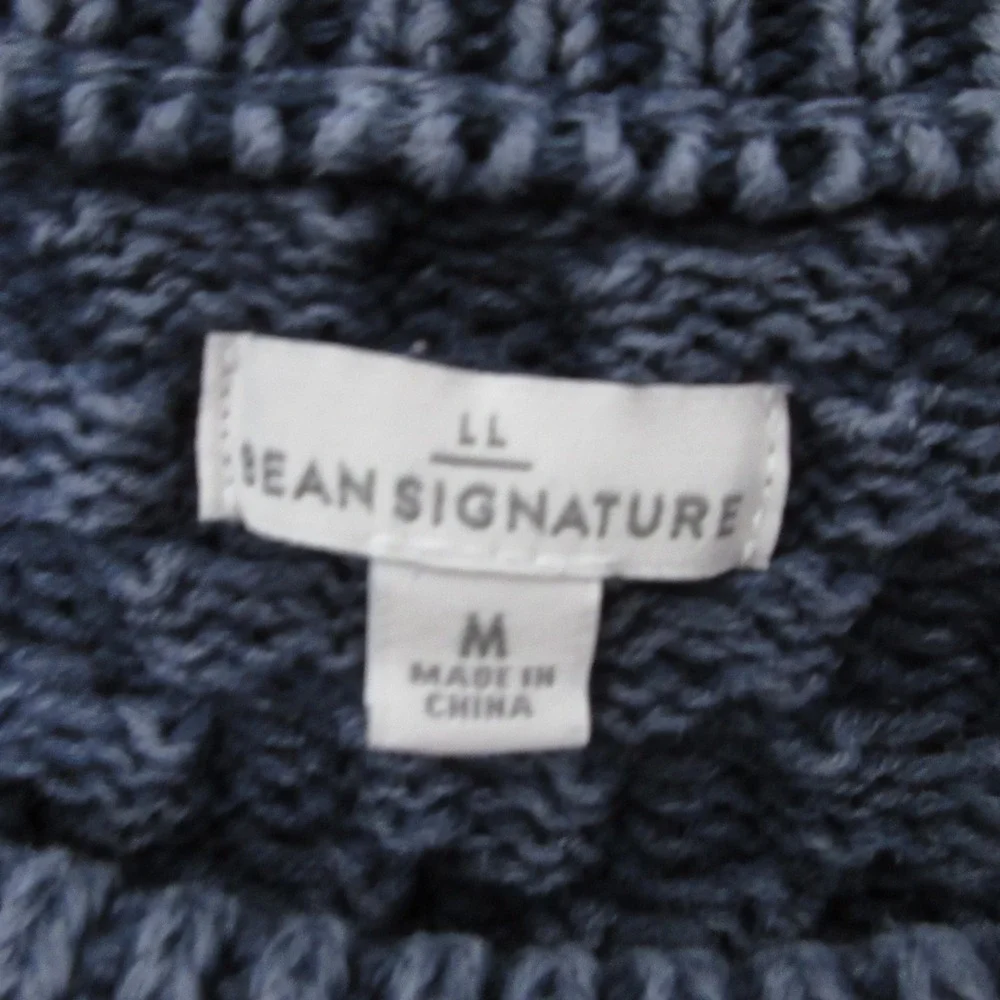 LL Bean Signature Sweater Tunic Women Medium Blue Cable‎ Knit Cotton Fisherman